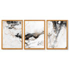 Set of 3 Abstract Beige and Black Framed Art Prints with Oak Wooden Frames
