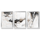 Set of 3 Abstract Beige and Black Framed Art Prints with Silver Wood Frames