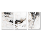 Set of 3 Abstract Beige and Black Framed Art Prints with White Wooden Frames