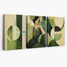 Set of 3 Abstract Green Lady Geometric Canvas Art Prints | Artze Wall Art