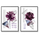 Contemporary Flowers in Purple Set of 2 Art Prints with Dark Grey Frame