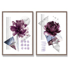 Contemporary Flowers in Purple Set of 2 Art Prints with Walnut Frame
