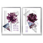 Contemporary Flowers in Purple Set of 2 Art Prints with Silver Frame