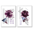 Contemporary Flowers in Purple Set of 2 Art Prints with White Frame