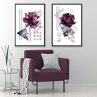 Set of 2 Contemporary Flowers in Purple Art Prints Set | Artze Wall Art UK