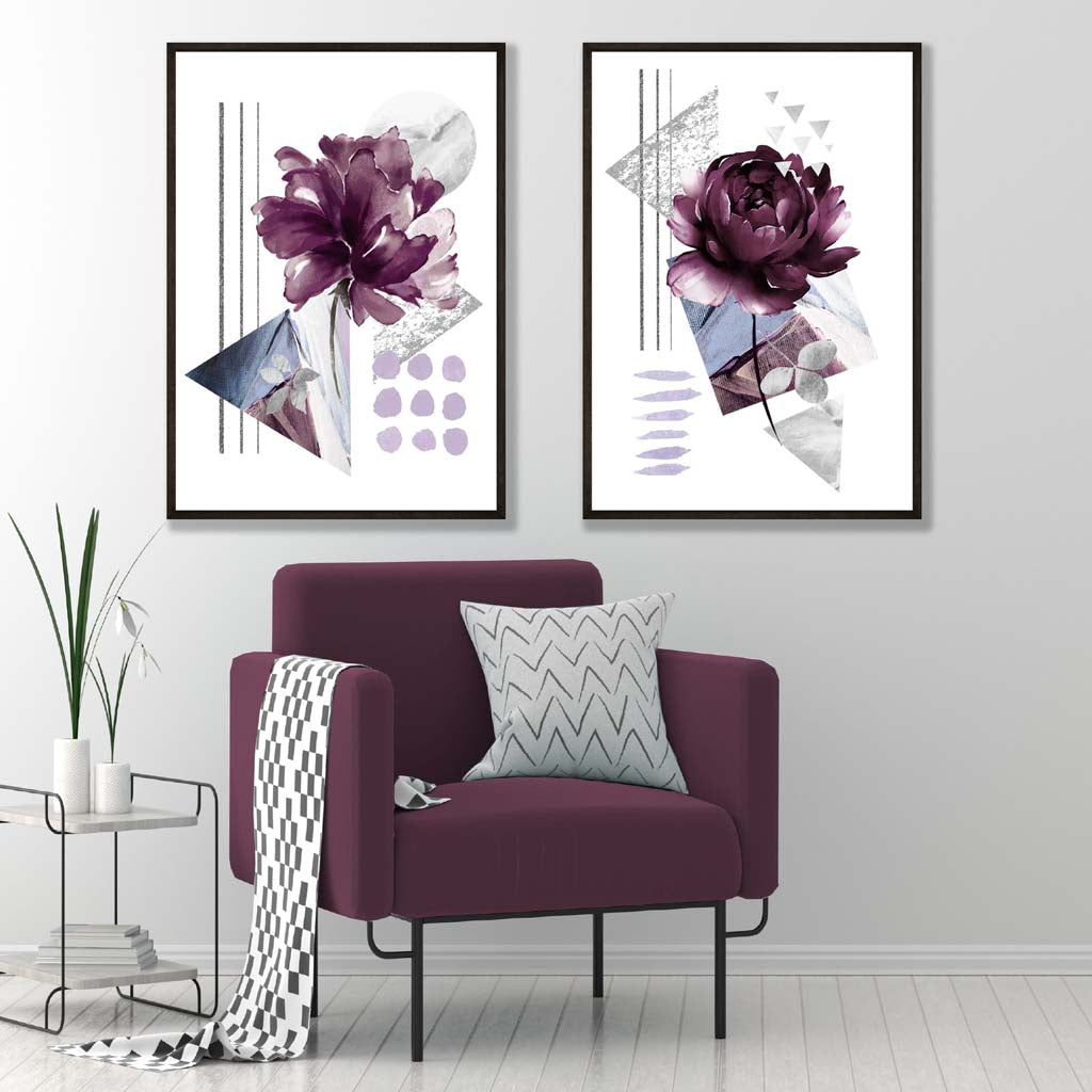 Contemporary Flowers in Purple Art Posters Set | Artze Wall Art UK