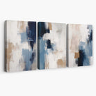 Set of 3 Abstract Blue and Beige Strokes Canvas Art Prints | Artze Wall Art