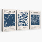 Set of 3 Navy Blue Picasso and Matisse Floral Canvas Art Prints | Artze Wall Art