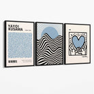 Set of 3 Yayoi Kusama,Keith Haring, Bauhaus Light Blue Canvas Art Prints with Black Float Frame