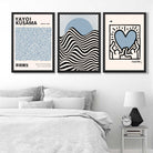 Set of 3 Yayoi Kusama,Keith Haring, Bauhaus Light Blue Art Prints in Black Frames | Artze UK