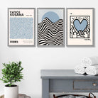 Set of 3 Yayoi Kusama,Keith Haring, Bauhaus Light Blue Art Prints in Oak Frames | Artze UK
