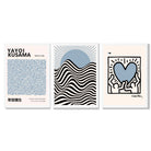 Set of 3 Yayoi Kusama,Keith Haring, Bauhaus Light Blue Framed Art Prints with White Wooden Frames