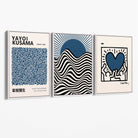 Set of 3 Yayoi Kusama,Keith Haring, Bauhaus Navy Blue Canvas Art Prints with White Float Frame