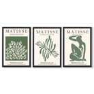 Set of 3 Matisse Floral Cutouts in Dark Green Framed Wall Art with Black Wooden Frames