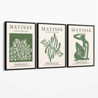 Set of 3 Matisse Floral Cutouts in Dark Green Canvas Prints with Black Float Frame