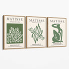 Set of 3 Matisse Floral Cutouts in Dark Green Canvas Prints with Oak Float Frame