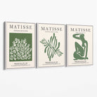 Set of 3 Matisse Floral Cutouts in Dark Green Canvas Prints with White Float Frame
