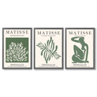 Set of 3 Matisse Floral Cutouts in Dark Green Framed Wall Art with Dark Grey Wooden Frames