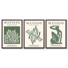 Set of 3 Matisse Floral Cutouts in Dark Green Framed Wall Art with Dark Wood Frames