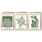 Set of 3 Matisse Floral Cutouts in Dark Green Framed Wall Art with Gold Wood Frames