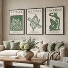 Set of 3 Matisse Floral Cutouts in Dark Green Art Prints in Black Frames | Artze UK