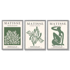 Set of 3 Matisse Floral Cutouts in Dark Green Framed Wall Art with Light Grey Wooden Frames