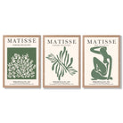Set of 3 Matisse Floral Cutouts in Dark Green Framed Wall Art with Light Oak Frames