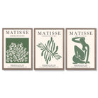 Set of 3 Matisse Floral Cutouts in Dark Green Framed Wall Art with Light Walnut Frames
