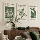 Set of 3 Matisse Floral Cutouts in Dark Green Art Prints in White Frames | Artze UK