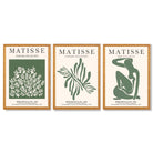 Set of 3 Matisse Floral Cutouts in Dark Green Framed Wall Art with Oak Wooden Frames