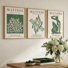 Set of 3 Matisse Floral Cutouts in Dark Green Art Prints in Oak Frames | Artze UK