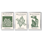 Set of 3 Matisse Floral Cutouts in Dark Green Framed Wall Art with Silver Wood Frames