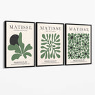 Set of 3 Matisse Floral Cutouts in Dark Green Canvas Prints with Black Float Frame