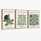 Set of 3 Matisse Floral Cutouts in Dark Green Canvas Prints with Oak Float Frame