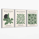 Set of 3 Matisse Floral Cutouts in Dark Green Canvas Prints with White Float Frame