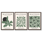 Set of 3 Matisse Floral Cutouts in Dark Green Framed Wall Art with Dark Wood Frames