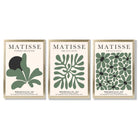 Set of 3 Matisse Floral Cutouts in Dark Green Framed Wall Art with Gold Wood Frames