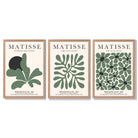 Set of 3 Matisse Floral Cutouts in Dark Green Framed Wall Art with Light Oak Frames