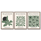 Set of 3 Matisse Floral Cutouts in Dark Green Framed Wall Art with Light Walnut Frames