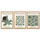 Set of 3 Matisse Floral Cutouts in Dark Green Framed Wall Art with Oak Wooden Frames
