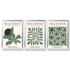 Set of 3 Matisse Floral Cutouts in Dark Green Framed Wall Art with Silver Wood Frames