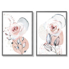 Watercolour Blush Pink Roses Set of 2 Art Prints with Dark Grey Frame