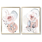 Watercolour Blush Pink Roses Set of 2 Art Prints with Gold Frame