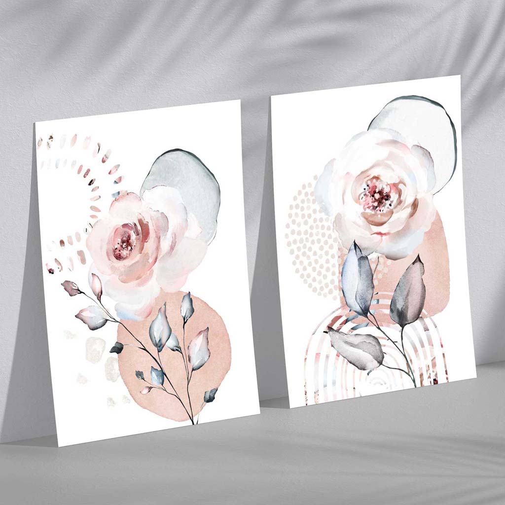 Watercolour Blush Pink Roses Set of 2 Art Prints