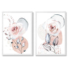 Watercolour Blush Pink Roses Set of 2 Art Prints with White Frame