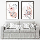 Set. of 2 Watercolour Blush Pink Roses Art Prints Set | Artze Wall Art UK