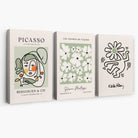 Set of 3 Modern Picasso, Keith Haring Flower in Sage Green Canvas Wall Art | Artze Wall Art