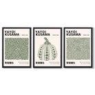 Set of 3 Yayoi Kusama Infinity in Dark Green Framed Wall Art with Black Wooden Frames
