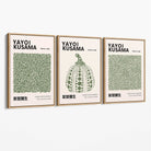 Set of 3 Yayoi Kusama Infinity in Dark Green Canvas Prints with Oak Float Frame