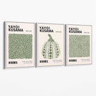 Set of 3 Yayoi Kusama Infinity in Dark Green Canvas Prints with White Float Frame